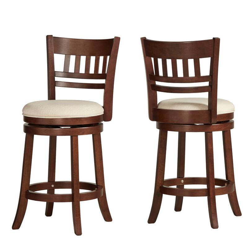 Verona Linen Lattice Back Swivel 24-inch Counter Height Stool by iNSPIRE Q Classic - Dark Cherry-Beige Linen