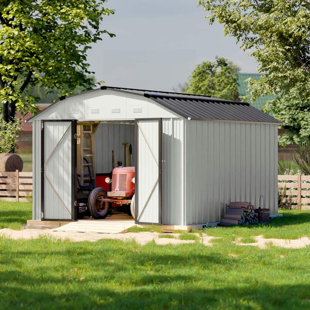 Patiowell da Vinci 10' x 12' Barn Style Outdoor Eggshell Storage Shed for Garden Accessories & Tools