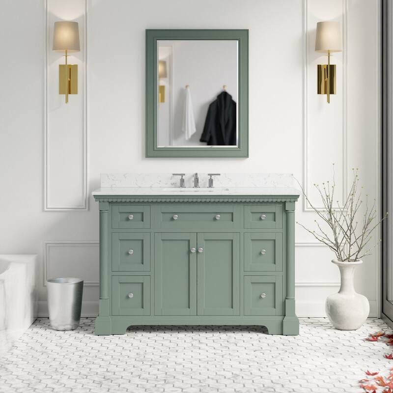 KitchenBathCollection Sydney 48" Bathroom Vanity with Engineered Marble Top - Sage Green