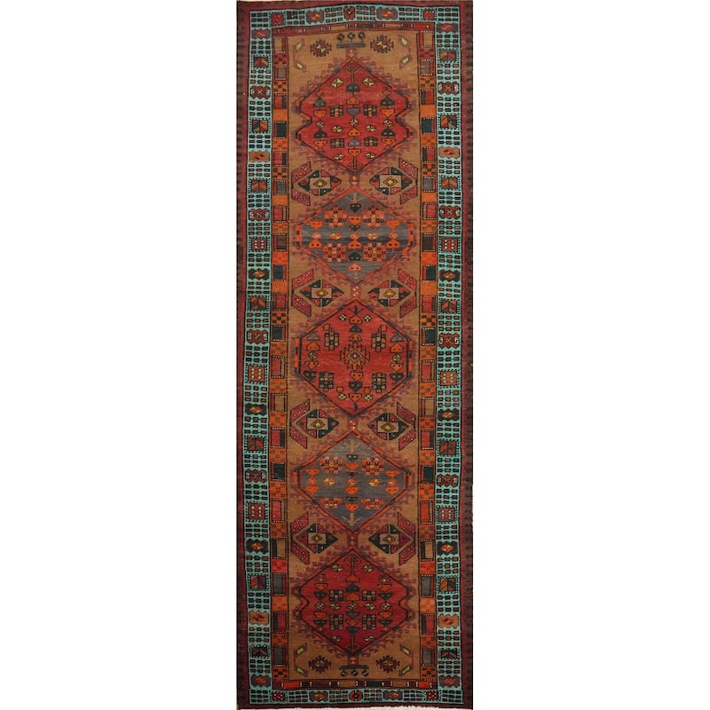 Hand Knotted Oriental 100% Wool Carpet Traditional Tribal Brown Ardebil Runner Rug - 10' 10'' X 3' 4''
