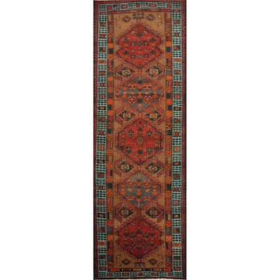 Hand Knotted Oriental 100% Wool Carpet Traditional Tribal Brown Ardebil Runner Rug - 10' 10'' X 3' 4''