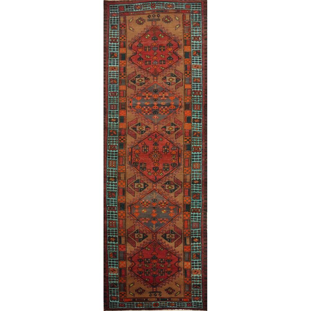 Hand Knotted Oriental 100% Wool Carpet Traditional Tribal Brown Ardebil Runner Rug - 10' 10'' X 3' 4''