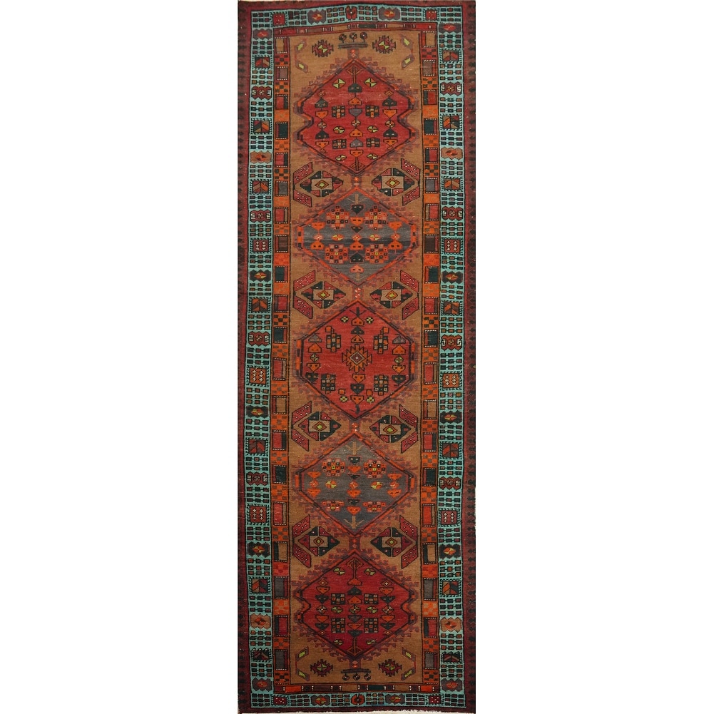 Hand Knotted Oriental 100% Wool Carpet Traditional Tribal Brown Ardebil Runner Rug - 10' 10'' X 3' 4''