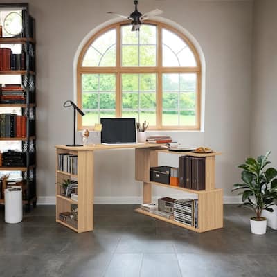 L-Shaped Rotating Corner Desk with Storage Shelves