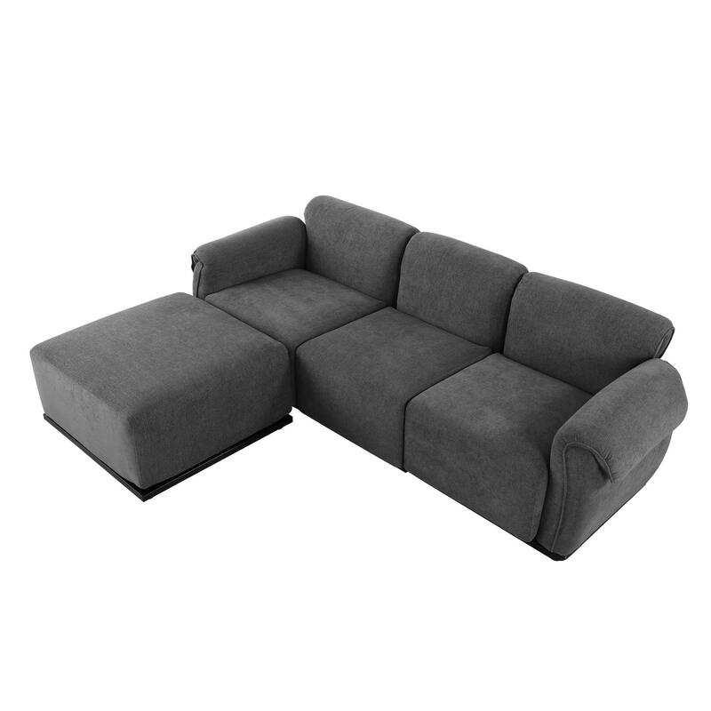 93" L-Shaped Modular Chenille Sectional Sofa with Movable Ottoman