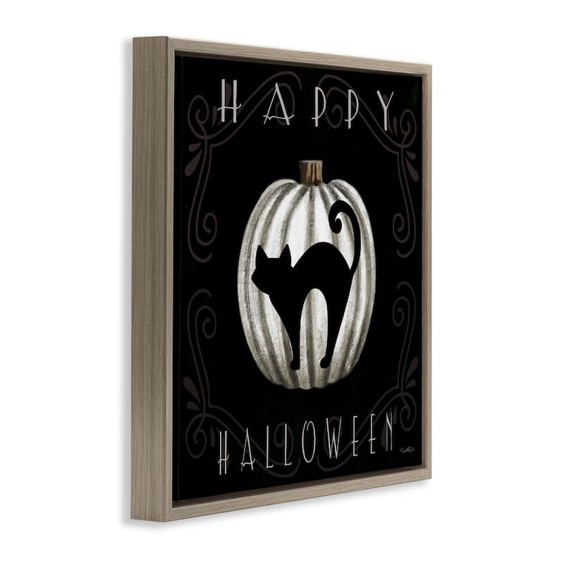 Stupell Happy Halloween Cat & Pumpkin Framed Floater Canvas Wall Art Design By Elizabeth Tyndall