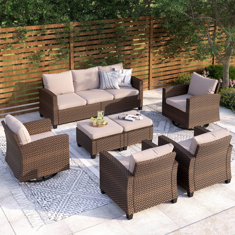 5/9-Seat Patio Furniture Wicker Rattan Outdoor Deep Seating Sectional Sofa Large Conversation Set
