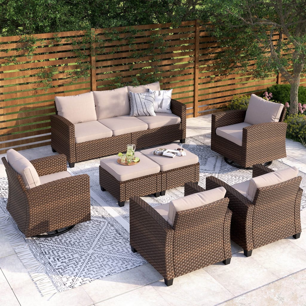 5/9-Seat Patio Furniture Wicker Rattan Outdoor Deep Seating Sectional Sofa Large Conversation Set