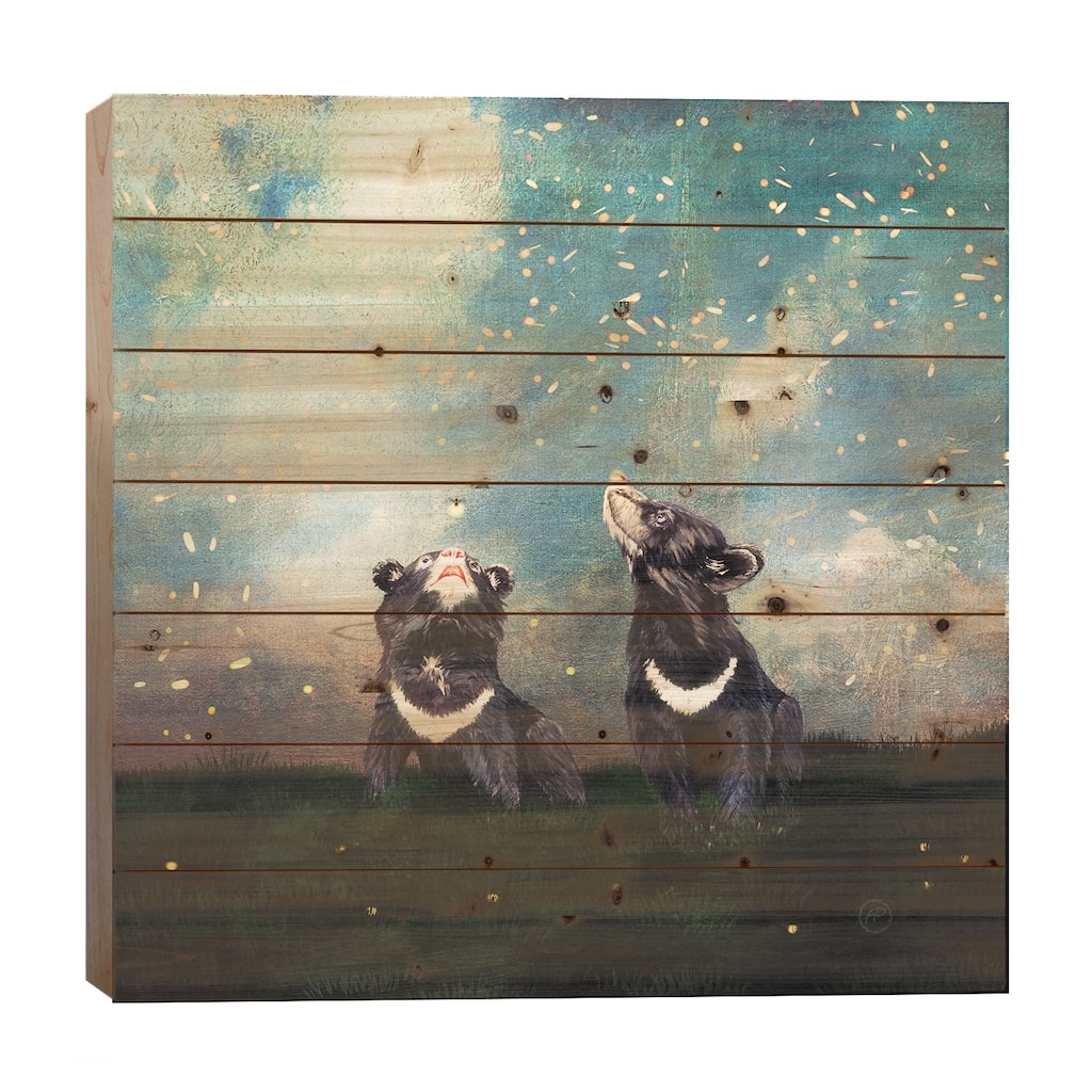 The Bear Brothers And The Firefly Show Print On Wood by Paula Belle Flores - Multi-Color