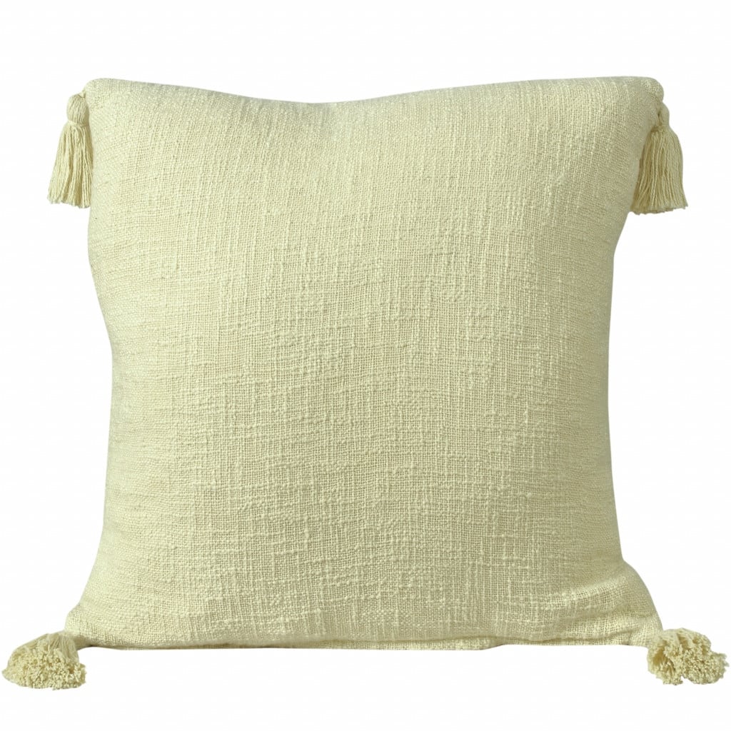 HomeRoots 20" X 20" Light Yellow 100% Cotton Zippered Pillow