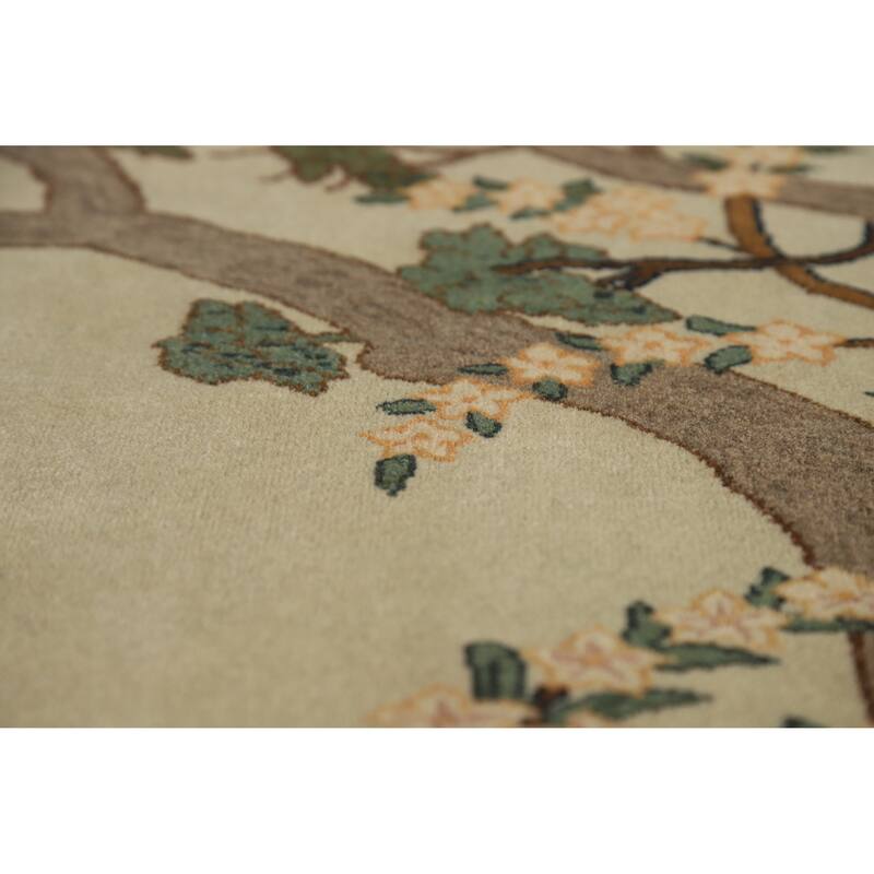 Hand Knotted Oriental 100% Wool Carpet Traditional Pictorial Green Kashan Area Rug - 6' 8'' X 4' 6''