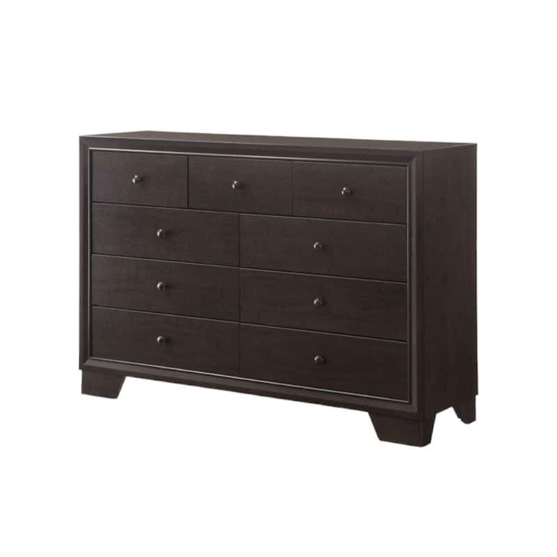 HomeRoots 57" Espresso Solid and Manufactured Wood Nine Drawer Double Dresser