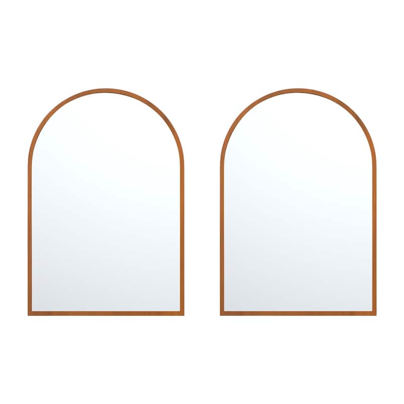 HomeRoots Set of Two Walnut Arch Wood Framed Bathroom Vanity Mirrors - 31.00 in. x 35.00 in. x 0.79 in.