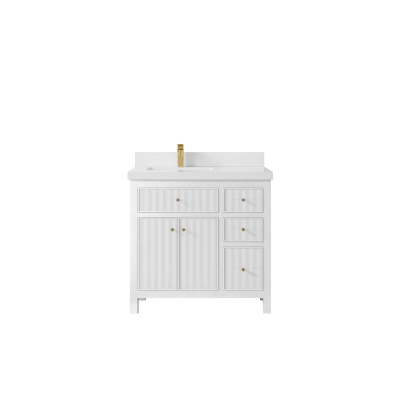 Willow Collections 36 in W x 22 in D Sonoma Left Offset Free Standing Reeded Bathroom Vanity with Countertop - 2" White Quartz - White