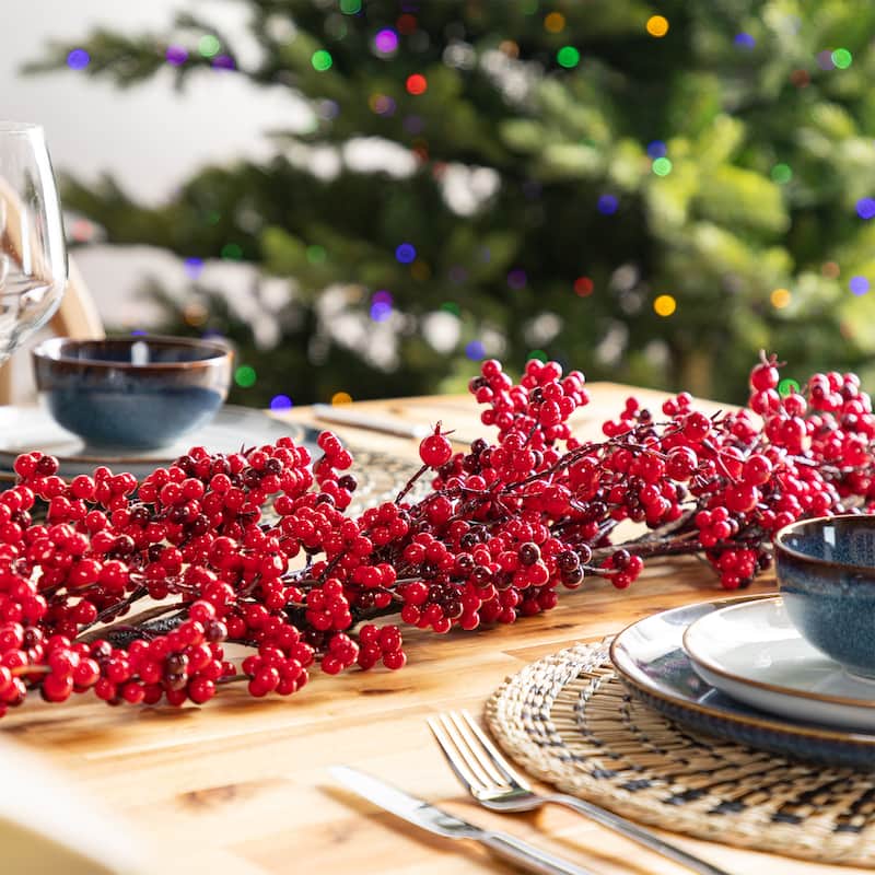 Glitzhome Christmas Red Berries 14"D/ 25"D Wreath & 6ft Garland