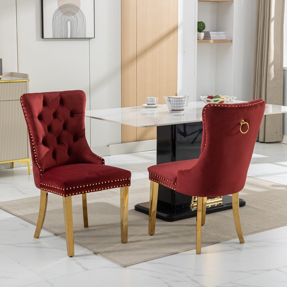 Roomfitters Modern Velvet Dining Chairs Set of 2, Tufted Upholstered Accent Chairs and Gold Stainless Steel Legs