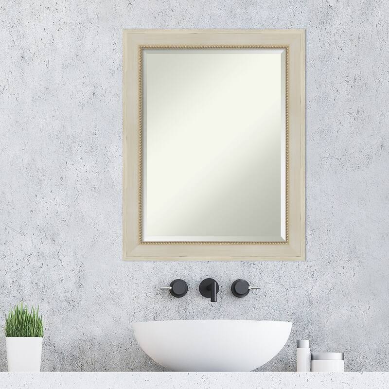 Beveled Wood Bathroom Wall Mirror - Parthenon Cream Frame - Parthenon Cream
