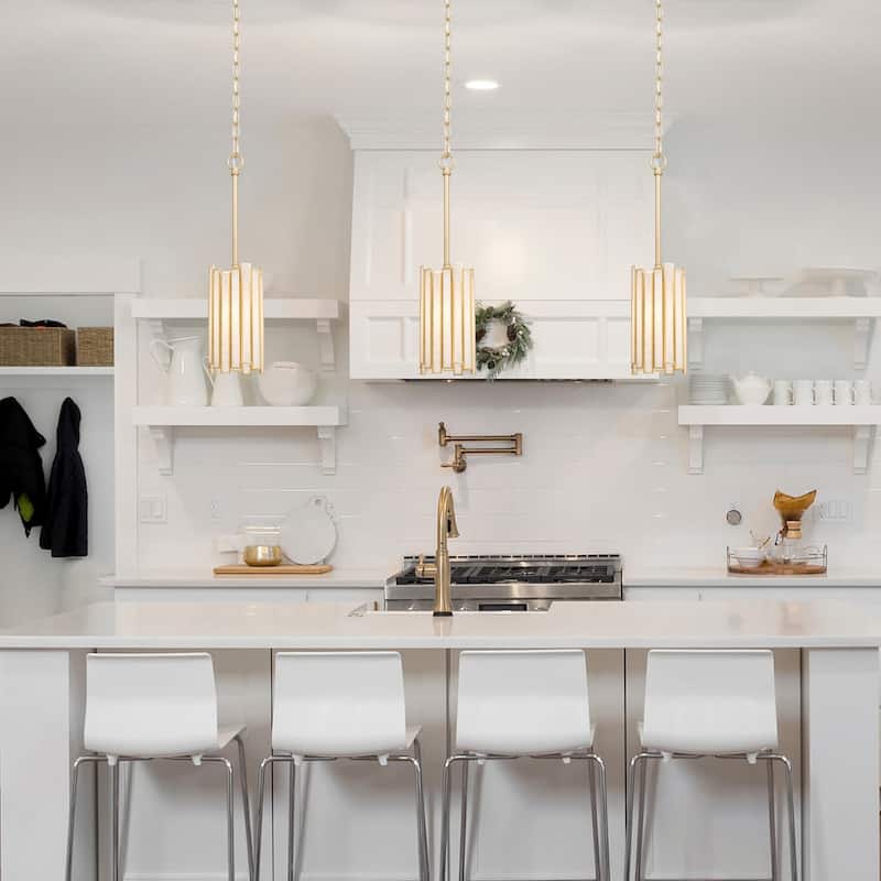Modern Black Gold 1-Light Pendant Cylinder Glass Kitchen Island Light for Dining Room - D4.3"*H18" - Gold
