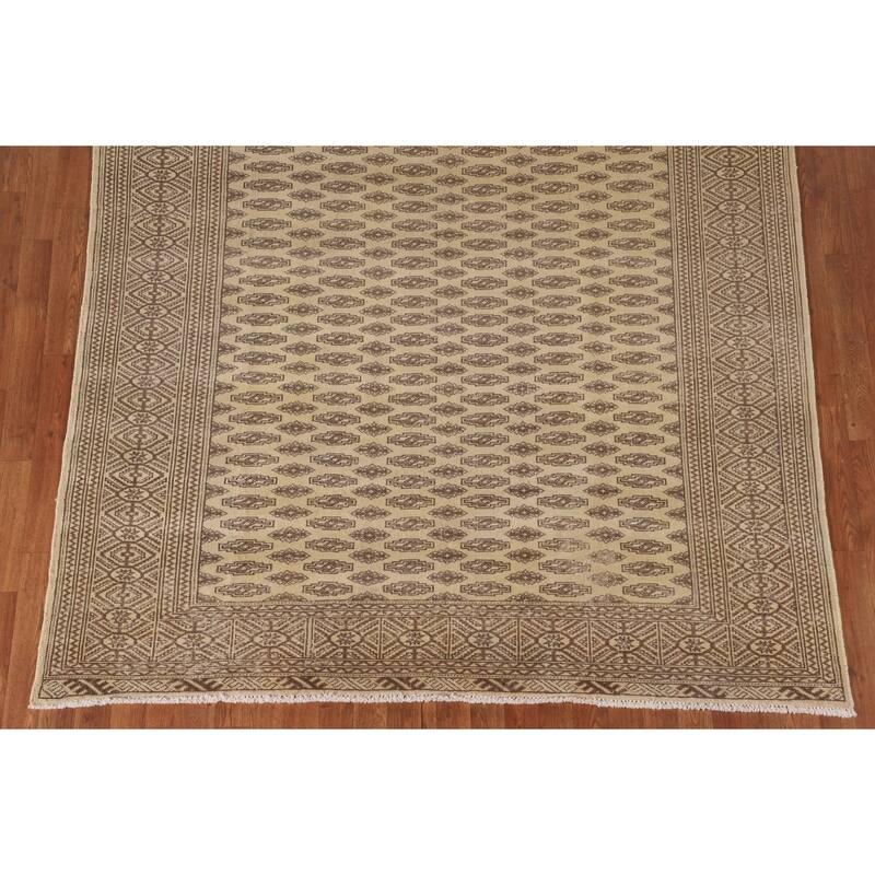 Geometric Turkoman Persian Vintage Area Rug Hand-Knotted Wool Carpet - 6'7"x 9'8"