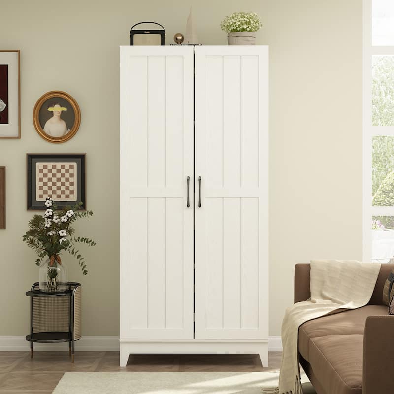 White Light Wood Grain Kitchen Cabinet with Red Wine Drawers Pantry