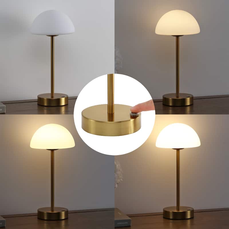 Carson 12.5" Modern Minimalist Iron Wireless Rechargeable Integrated LED Table Lamp, Nickel/White by JONATHAN Y