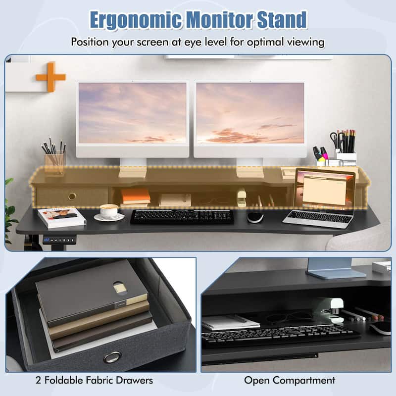 Costway 55"x 24" Electric Standing Desk with 2 Drawers Monitor Stand - See Details