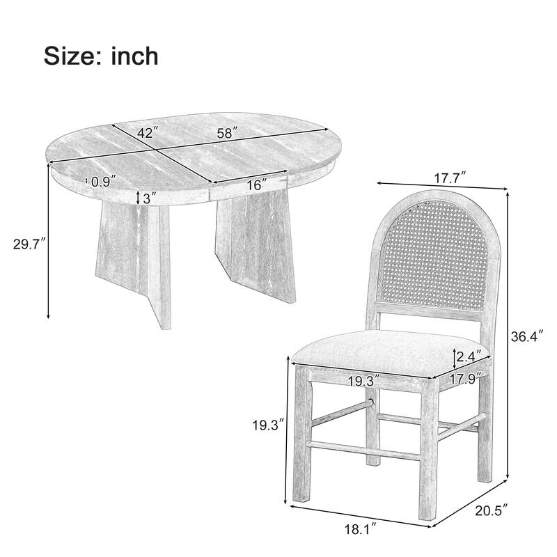 5-Piece Round Dining Table Set For 4,Retro Extendable Dining Table Set With 4 Upholstered Chairs,Kitchen Table And Chairs