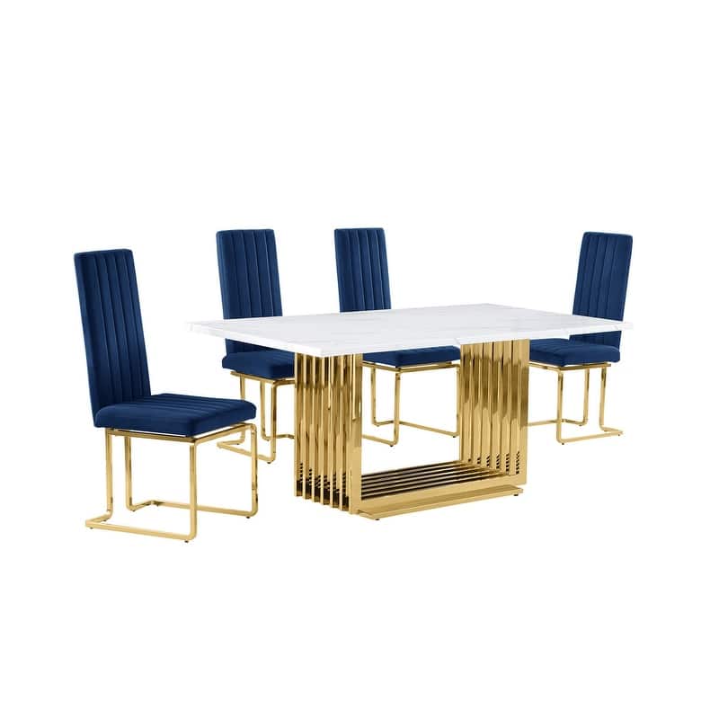 Best Quality Furniture D310/1-SC340-7 Dining Set with 68" White Marble Top