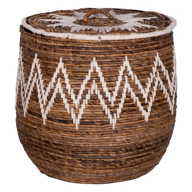 Wieler Hand Woven Banana Leaf and White Cotton Nesting Baskets with Lids