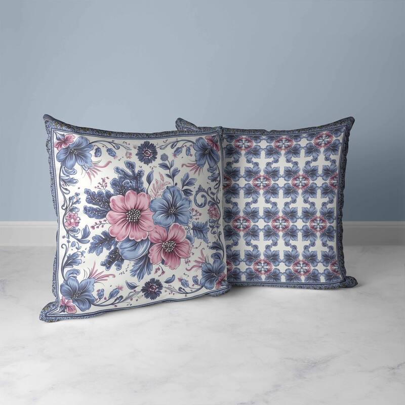 Periwinkle Pattern Faux Suede Reversible Throw Pillow Gray and Pink