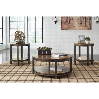 Roybeck Table (Set of 3) - Light Brown/Bronze