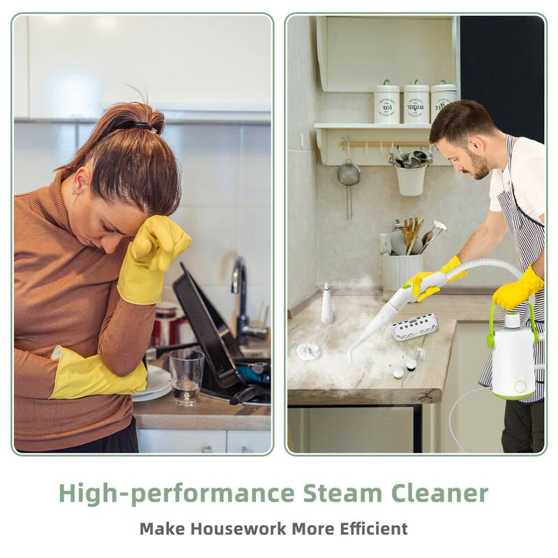 Home Steam Cleaner 1000W with 10.2oz Tank 12min Continuous Steam Long Hose and Cleaning Brushes - 5.5" x 5" x 10" (L x W x H)