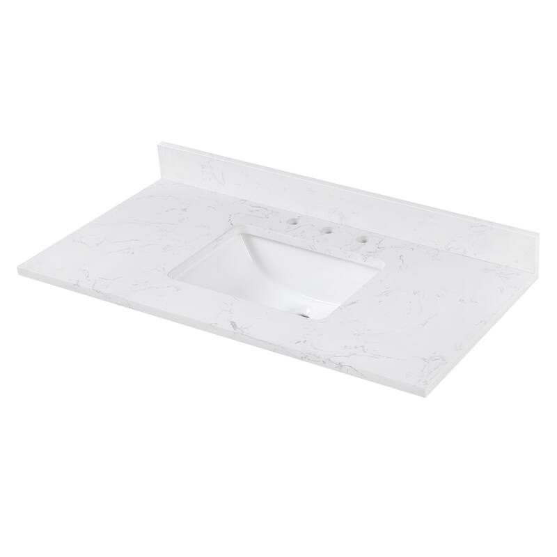 Avanity Cala White Engineered Stone Vanity Top with Rectangular Undermount Sinks