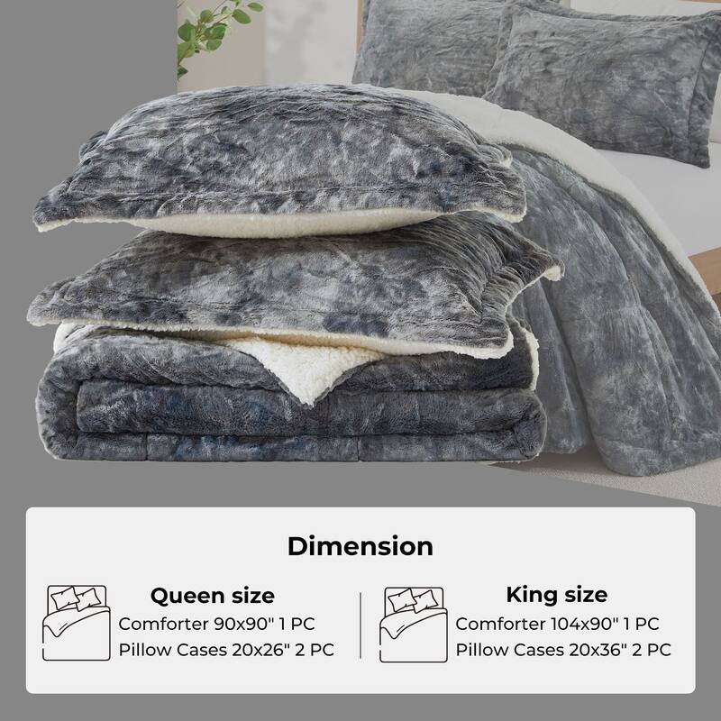 3PC Reversible Sherpa Down Alternative Comforter Set with Solid Color