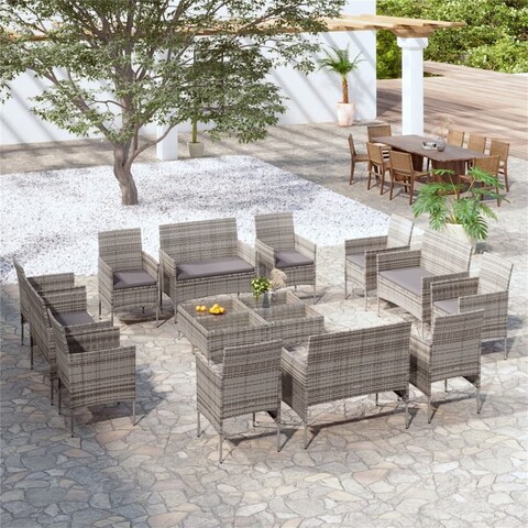 16 Piece Patio Lounge Set with Cushions Coffee Table Poly Rattan Gray
