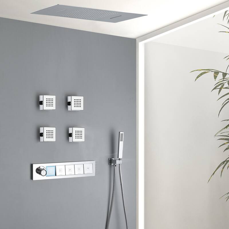 Modland Square Digital Rain and Waterfall Shower System with High-pressure Handheld Showerhead & 4 Massage Jets - Chrome