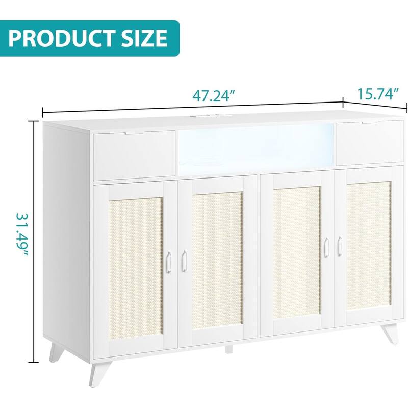 Rattan Sideboard Buffet Cabinet,4 Doors 2 Drawers Accent Storage Cabinet,Table Coffee Bar