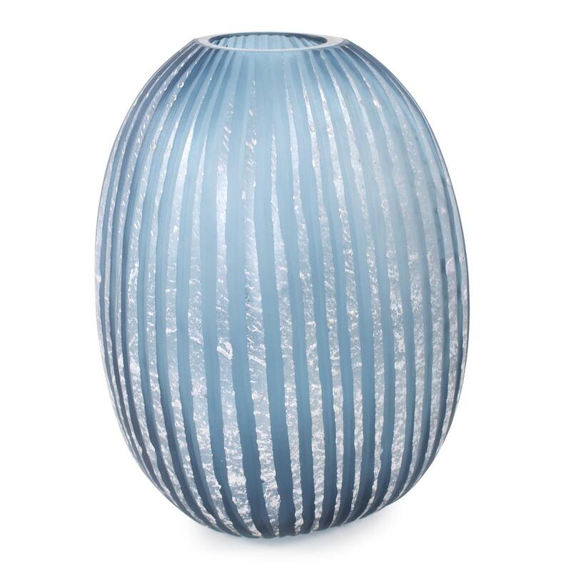 Allan Andrews Contemporary Asymmetrical Matte Blue & Silver Glass Vase Collection