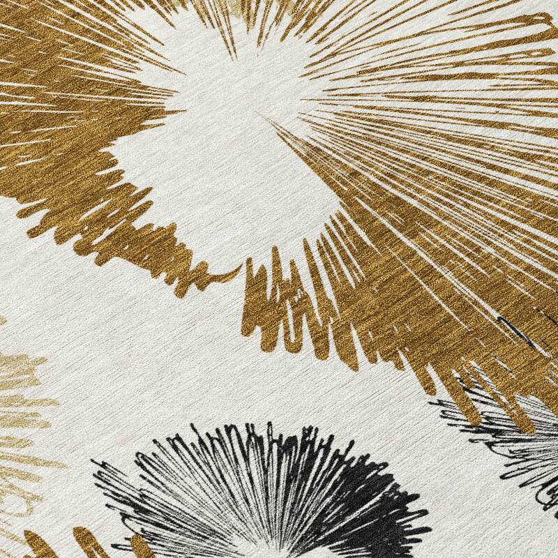 Machine Washable Indoor/Outdoor Modern Floral Chantille Rug