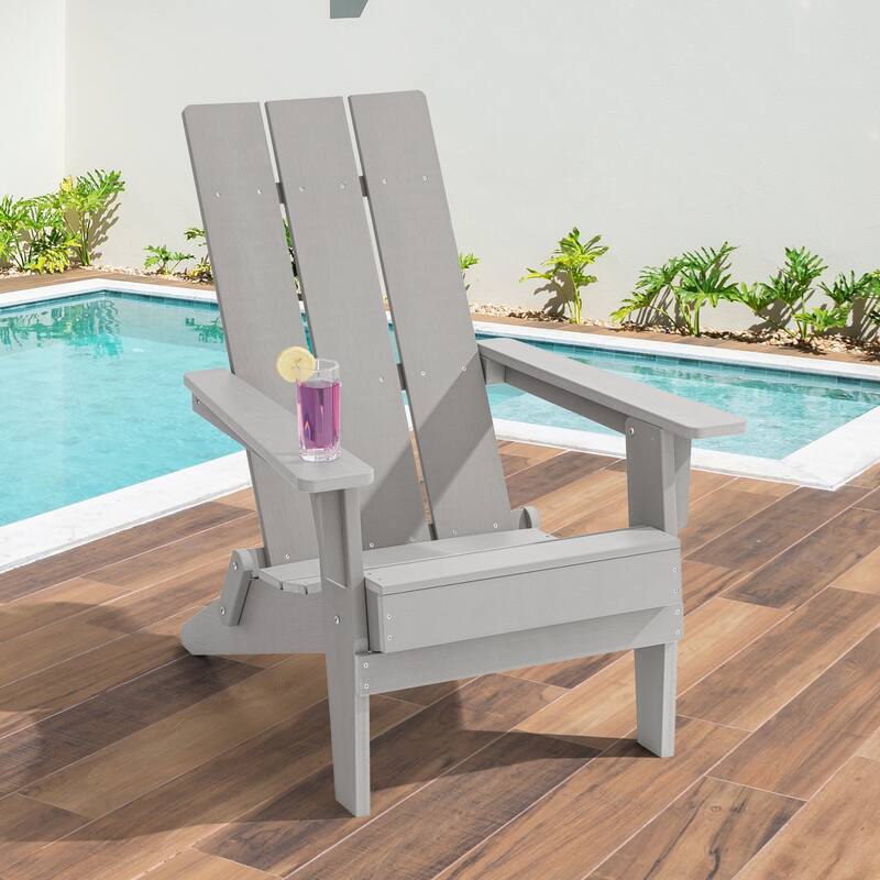 LIVOOSUN Foldable Adirondack Chair,Outdoor Wood-Grain Chair - Light Gray