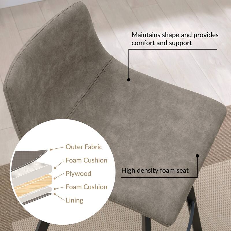 Leick Home Upholstered Steel Base Microfiber Bar Stool Set of 2 - N/A