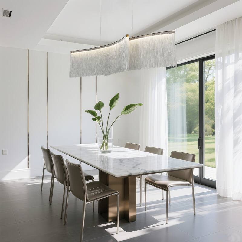 Modern 2-Light LED 49 in. Wide Fringe Island Chandelier Lights for Kitchen Island - Gold