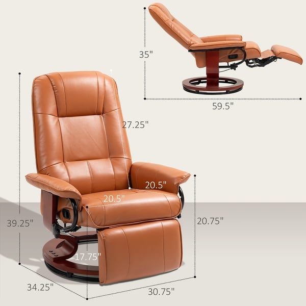 dimension image slide 6 of 7, HomCom Faux Leather Adjustable Manual Swivel Base Recliner Chair with Comfortable and Relaxing Footrest