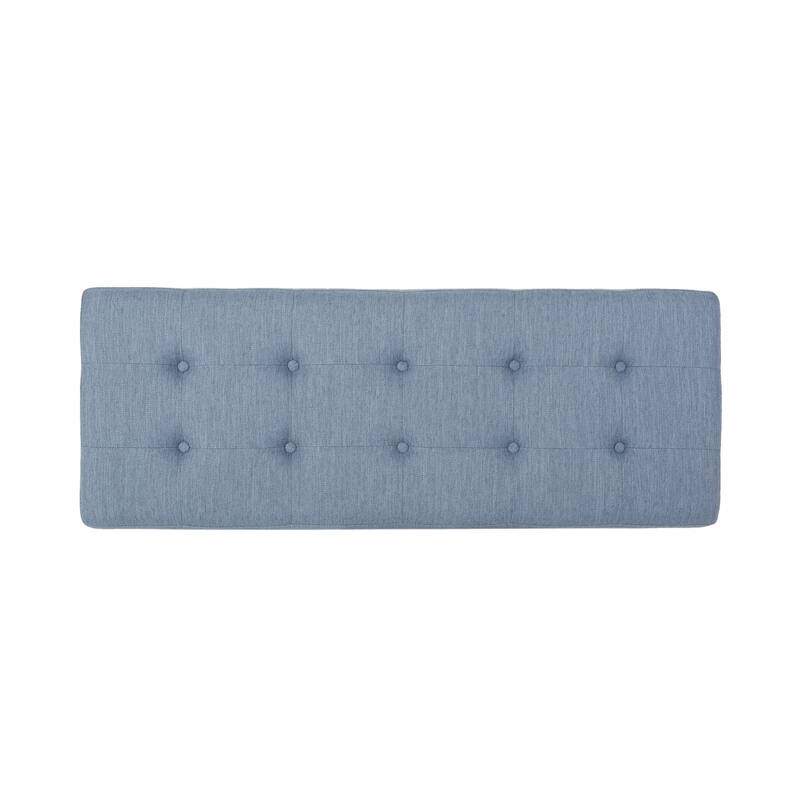 Liba Ottoman Bench, Button Tufted Light Blue Fabric, Black, 47 Inch