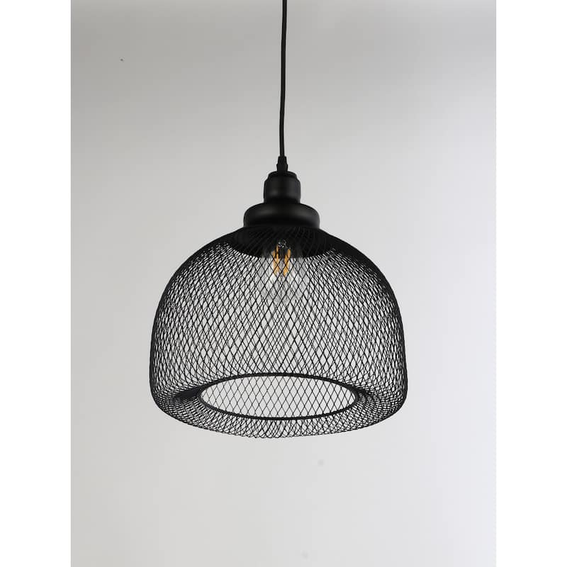 Black Pendant Light - 1 Light Mesh Shade - Industrial Ceiling Lamp for Kitchen Dining Room - 14