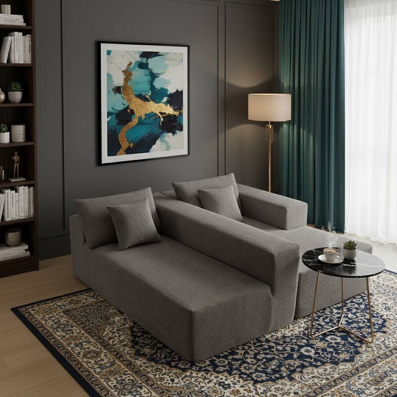 103.54" L-Shaped Modern High-Density Sponge Velvet Modular Sectional Sofa with Chaise & Pillows