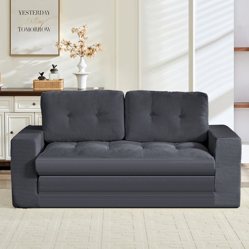 Mixoy 71'' 2-in-1 Convertible Futon Loveseat Sofa Bed,Corded Fabric Foldable Tufted Buttons 2-Seater Sleeper Sofa