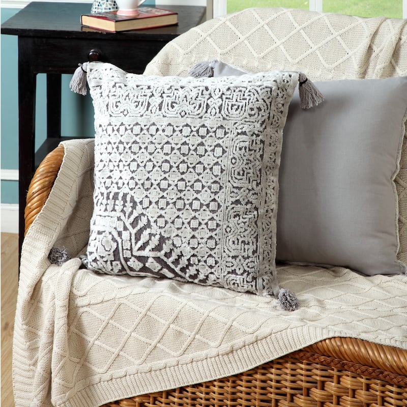 Sevita Gray Traditional Textured Geometric Throw Pillow - Accent - 20" x 20" - Polyester - Silver Gray/Dark Gray - Single