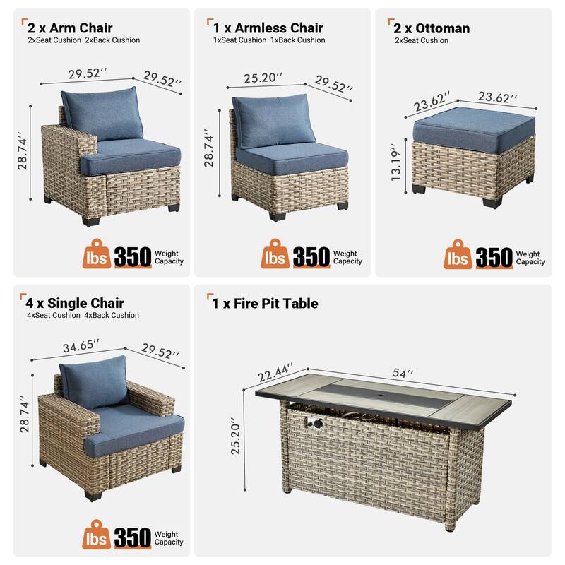XIZZI 10-piece Patio Wicker Furniture Conversation Set with Fire Pit Table