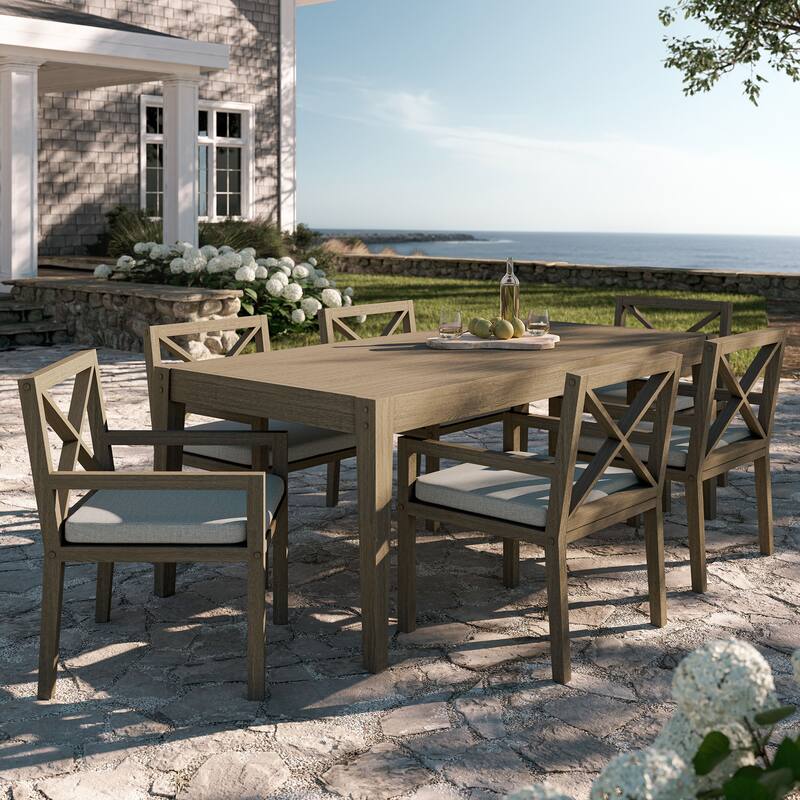 Northlake 7-Piece Outdoor Patio Teak Wood Dining Set - Pebble